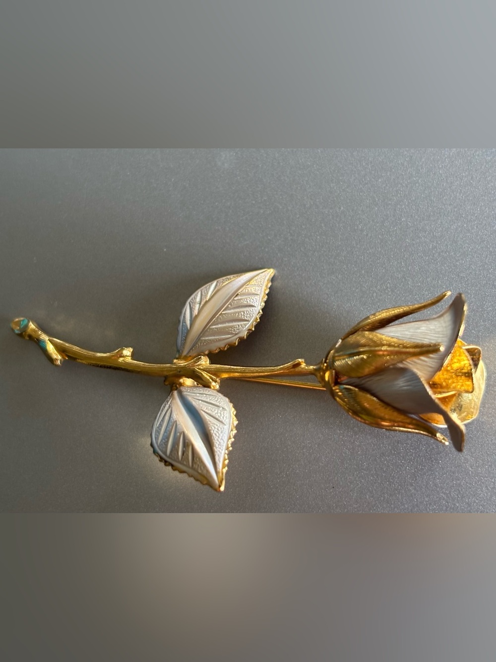 Gold and White Rose Brooch Pin - Women Jewelry